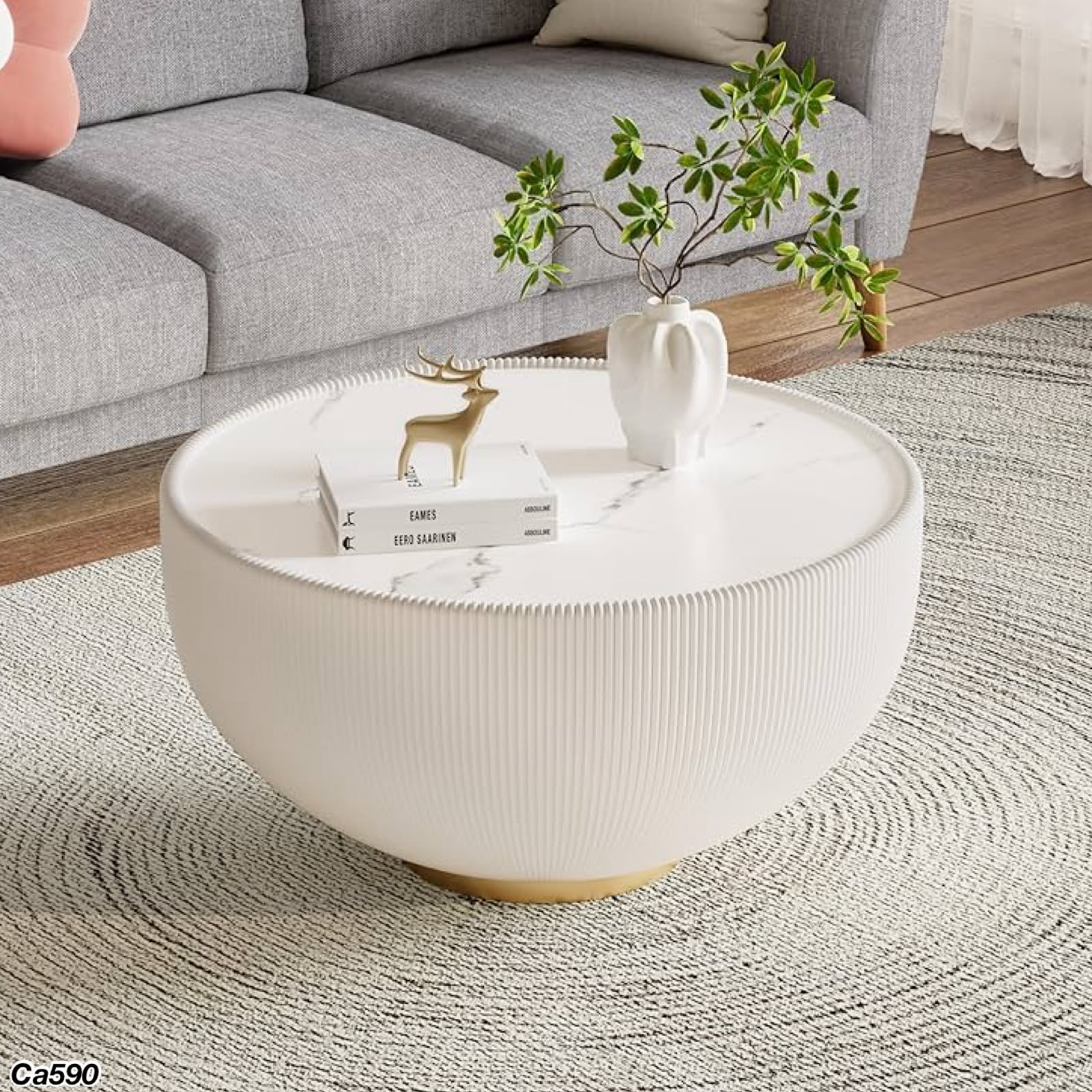 Mesa de policuero grande beige piedra blanco 70cm* 36cm
